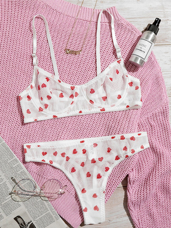 New sexy love mesh sexy underwear set - White / S