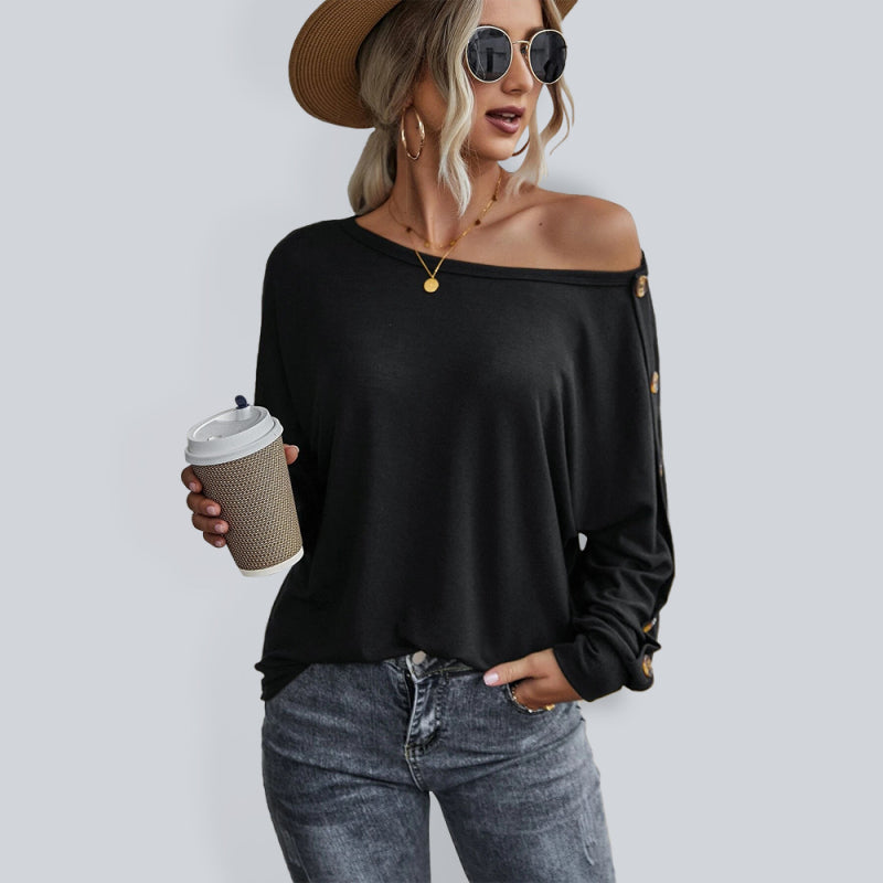 New Simple and Comfortable Button Long Sleeve T-Shirt - Black / S