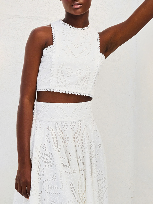 New Sleeveless Long Dress Pocket Suit Casual Vacation Loose Two-piece Set - White / S