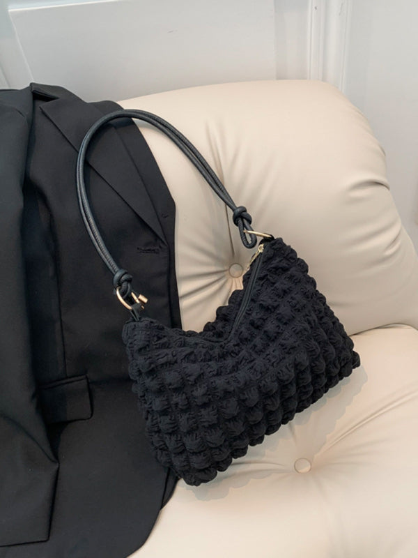 New soft square underarm bag simple solid color handbag - Black / F