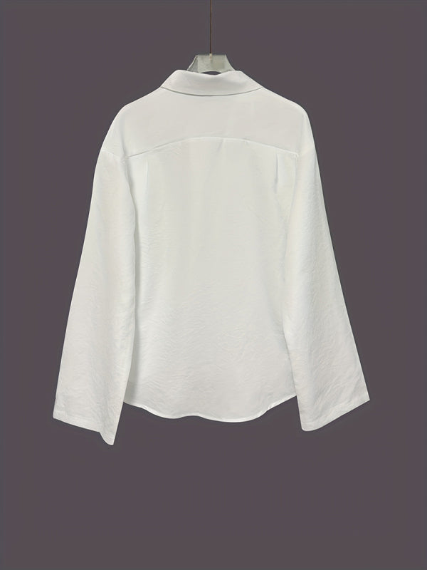 New solid color casual loose button V-neck shirt