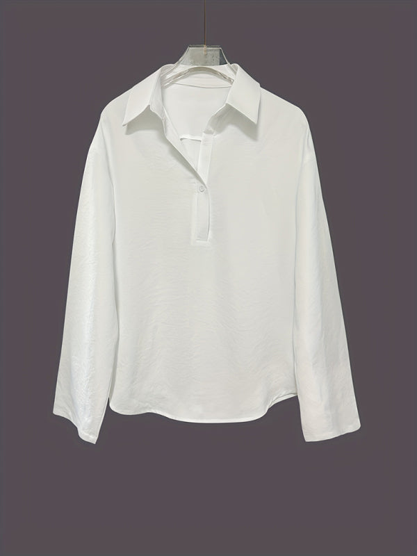 New solid color casual loose button V-neck shirt