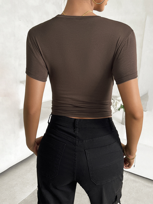 New solid color top waisted short slim fit navel-baring T-shirt