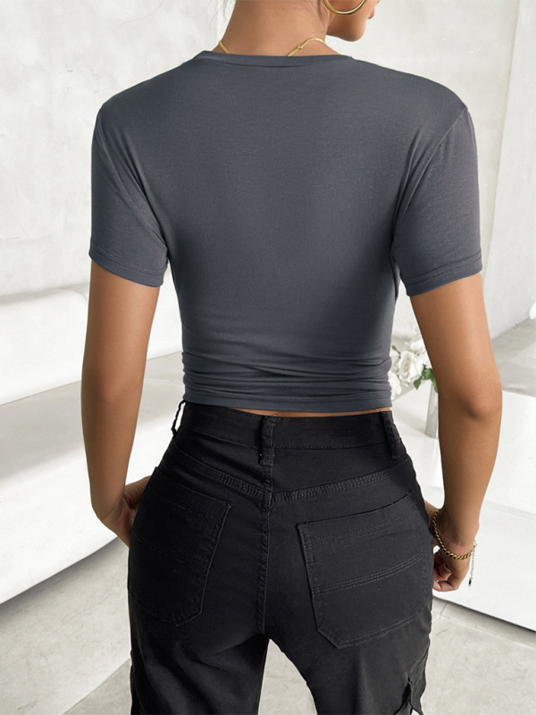 New solid color top waisted short slim fit navel-baring T-shirt