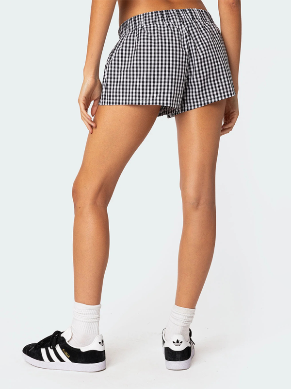 New spring and summer casual women’s shorts plaid beach pants loose home wear