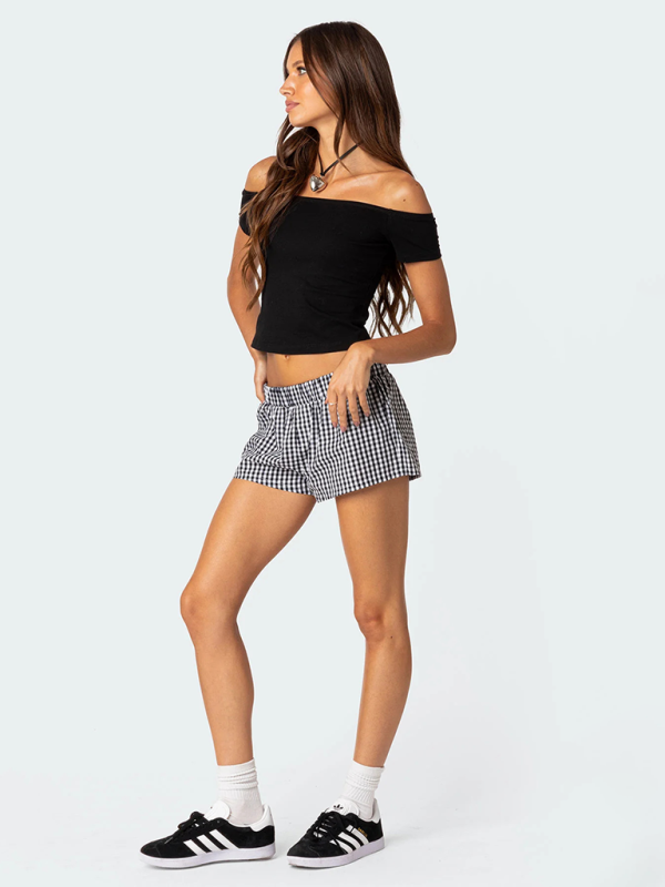 New spring and summer casual women’s shorts plaid beach pants loose home wear