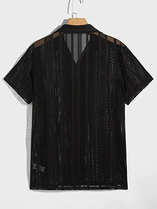 New Street Casual Button Knitted Short Sleeve Shirt - Black / S