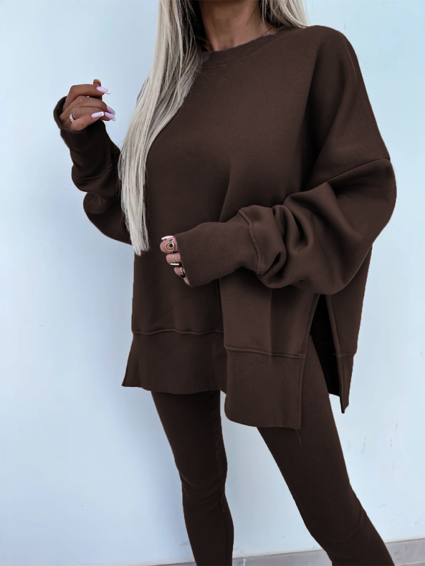 New style casual tight pants loose sweater suit two piece set - Coffee / S