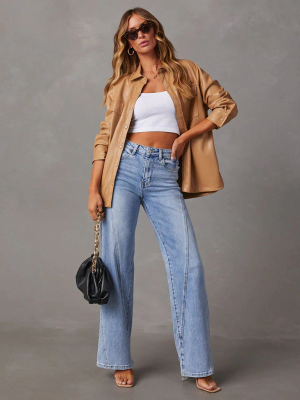 New style comfortable casual loose spliced wide leg women’s jeans