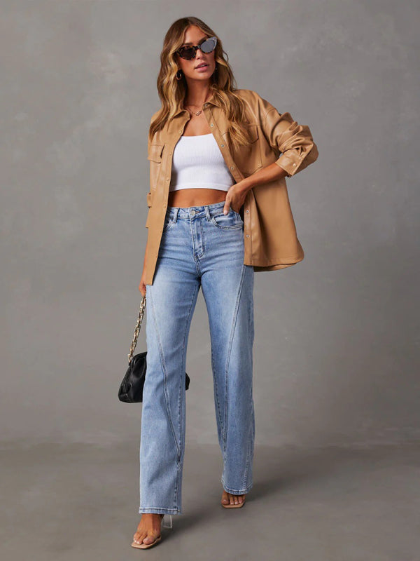 New style comfortable casual loose spliced wide leg women’s jeans