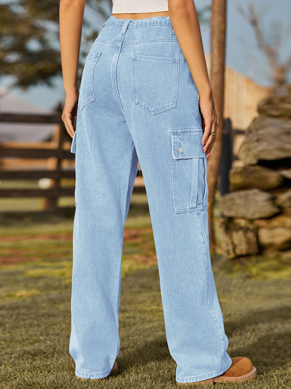 New style denim drawstring adjustable washable overalls trousers casual trousers