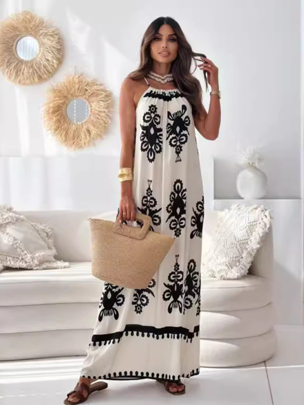 New style positioning flower print backless sexy suspender dress - Cracker khaki / S