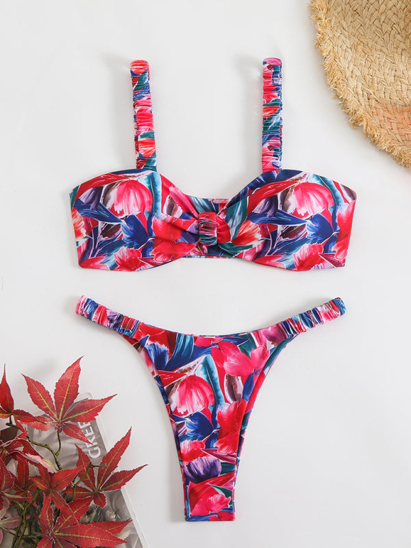 New style printed two-piece ladies sexy suspender halter bikini - Pattern1 / S