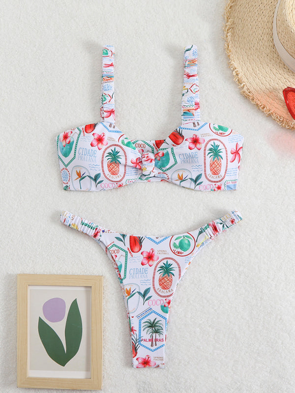 New style printed two-piece ladies sexy suspender halter bikini - Pattern2 / S