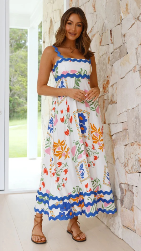 New style small floral wave sling a-line dress - Pattern1 / S