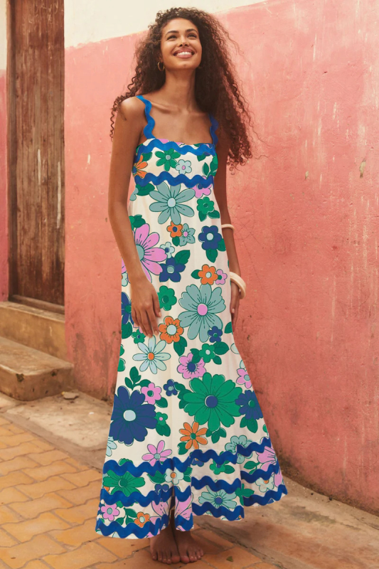 New style small floral wave sling a-line dress - Pattern3 / S