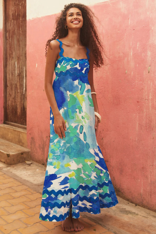 New style small floral wave sling a-line dress - Pattern4 / S