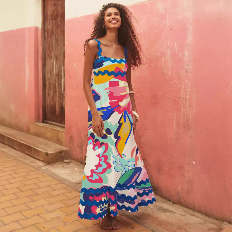 New style small floral wave sling a-line dress - Pattern6 / S