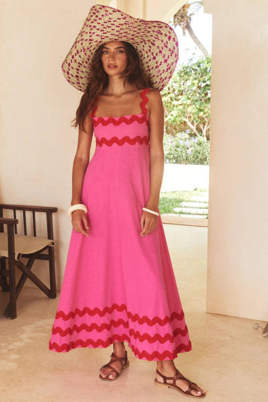 New style small floral wave sling a-line dress - Rose / S