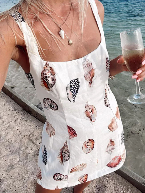 New style suspender print dress casual holiday fashion women’s dress