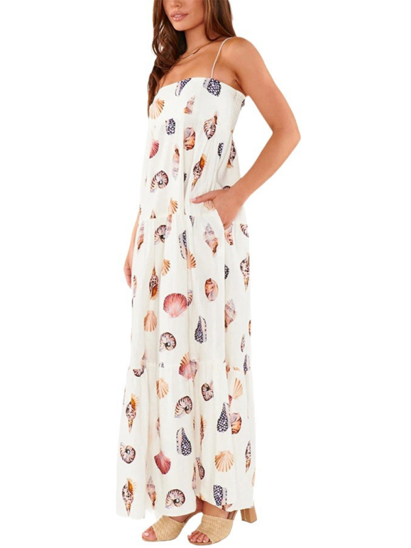 New style suspender printed layered loose holiday women’s dress