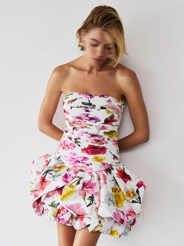 New style tube top high waist pleated design tutu dress - Pink / S