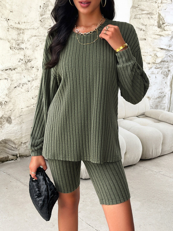 New style women’s casual long-sleeved top and three-quarter pants suit