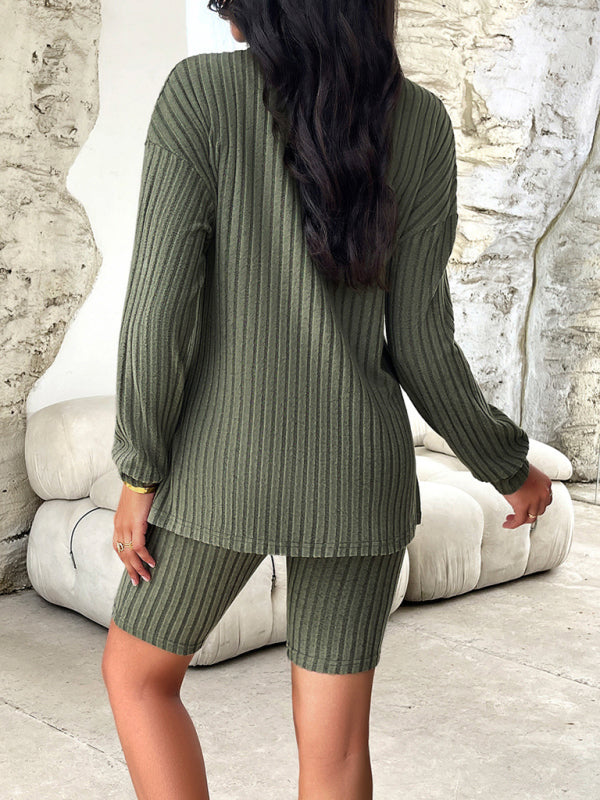 New style women’s casual long-sleeved top and three-quarter pants suit