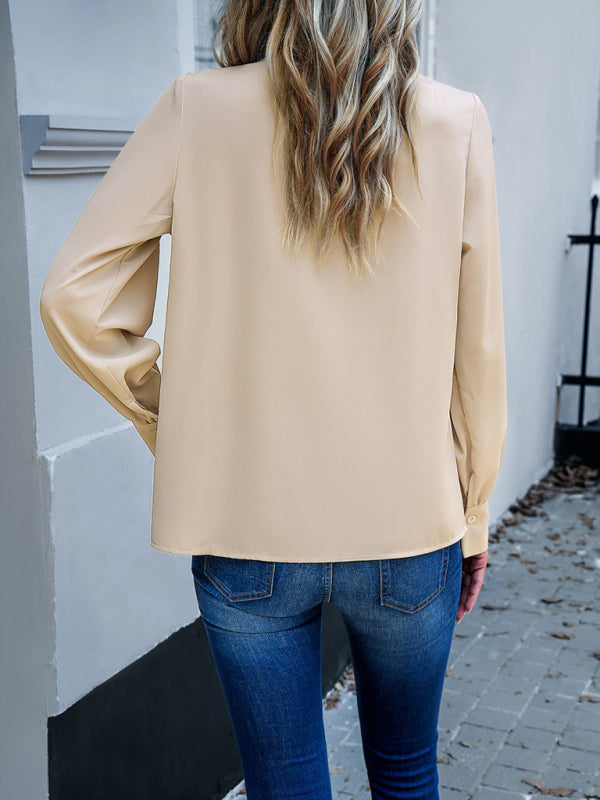 New style women’s elegant lace collar long-sleeved solid color top