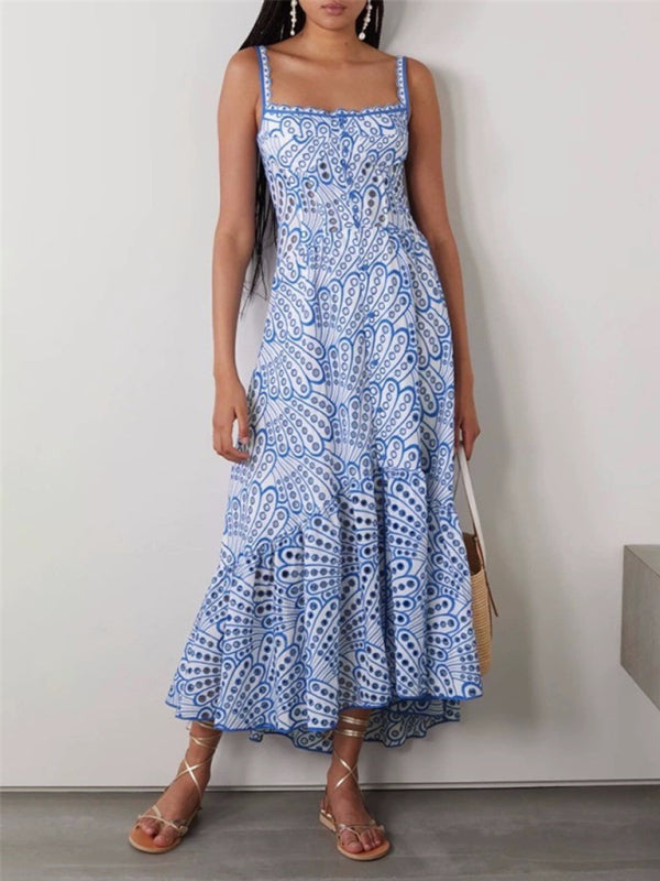 New temperament holiday style suspender irregular fishtail dress - Blue / S