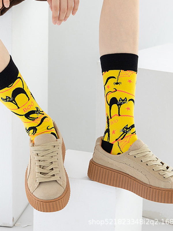 New Trendy Halloween Socks Mid-Tube Skull Vampire Pumpkin Bat Funny Socks - Pattern2 / FREESIZE
