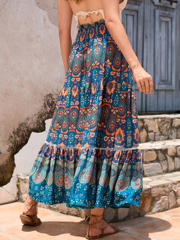 New Women’s Bohemian Hollow Printed Patchwork Skirt