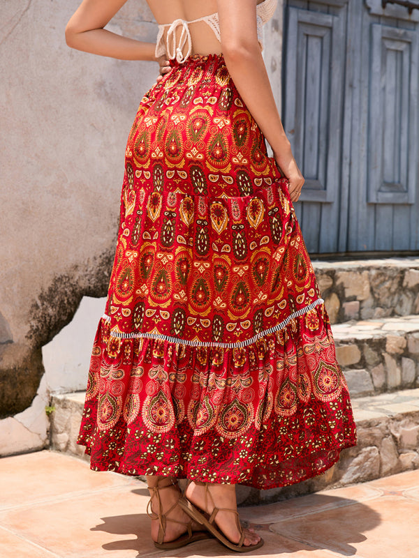 New Women’s Bohemian Hollow Printed Patchwork Skirt