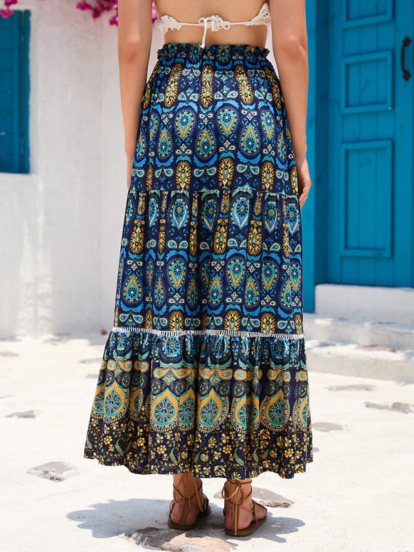 New Women’s Bohemian Hollow Printed Patchwork Skirt