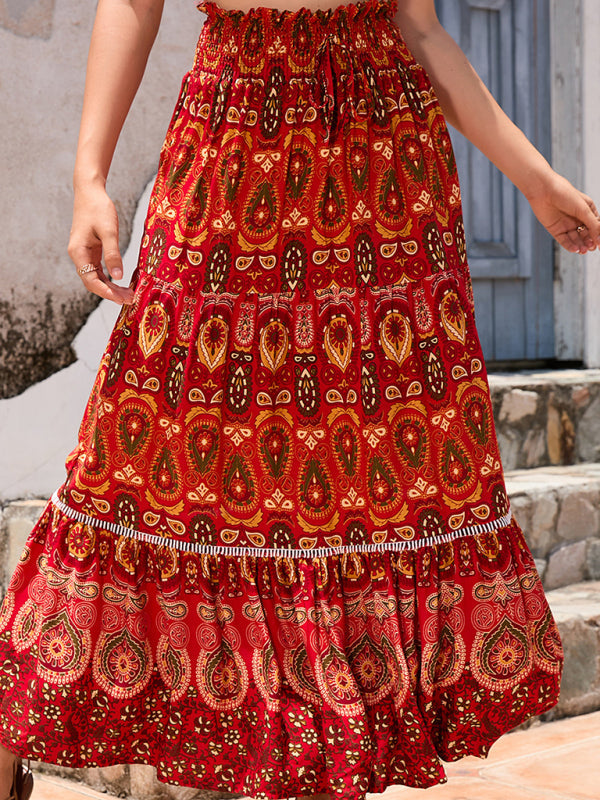 New Women’s Bohemian Hollow Printed Patchwork Skirt