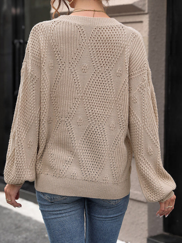 New women's cable solid color pullover sweater - Closther