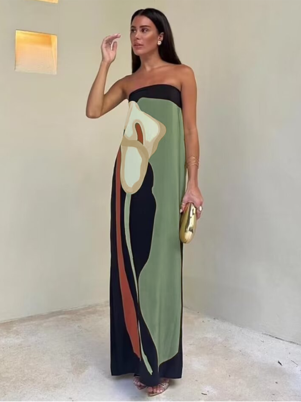 New women’s casual printed tube top dress - Green / S