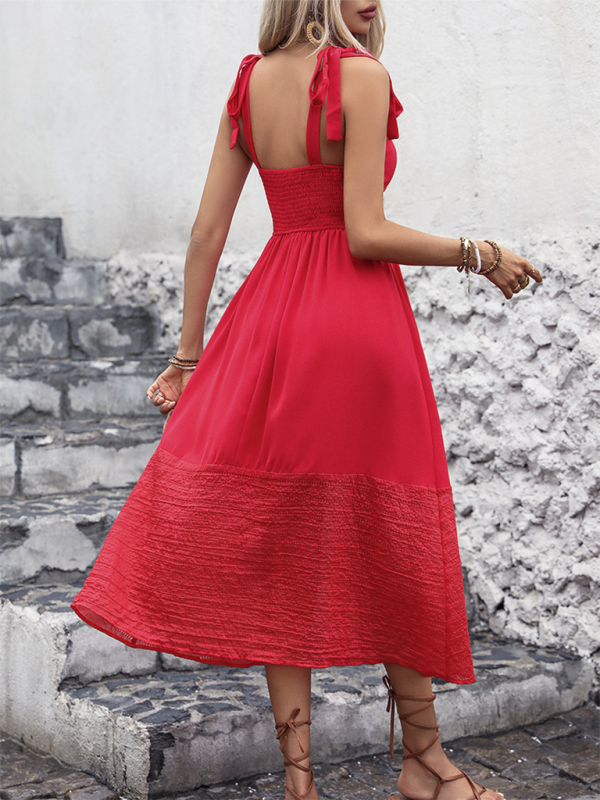 New women’s casual vacation sleeveless tie dress