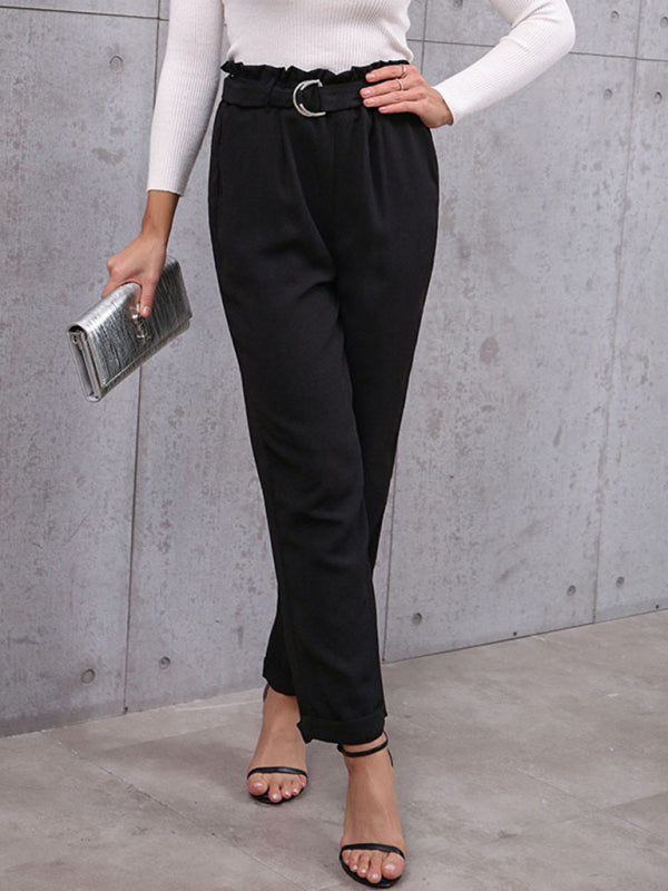 New women’s commuter style lace-up nine-point pants professional elastic pants