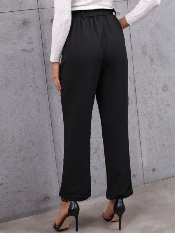 New women’s commuter style lace-up nine-point pants professional elastic pants