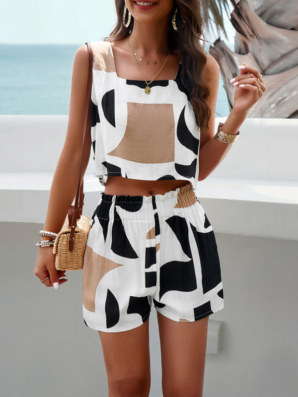 New women’s fashion casual printed vest suit - Coffee / S