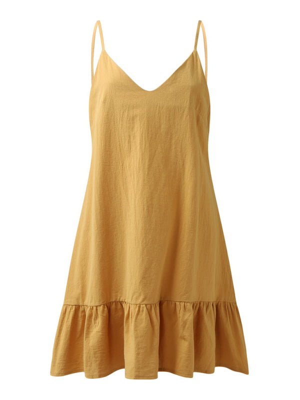 New women’s fashion sexy suspender V-neck backless dress