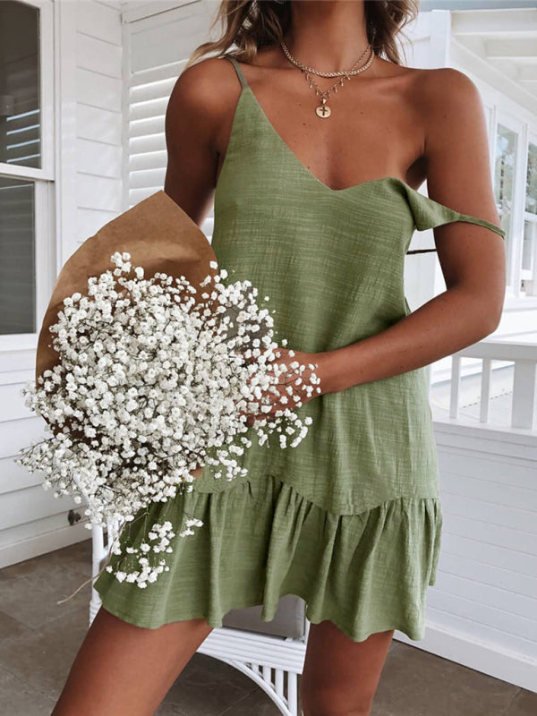 New women’s fashion sexy suspender V-neck backless dress - Green / S