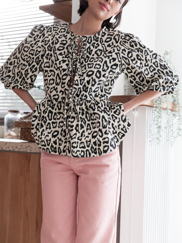 New women’s fashion striped lace-up shirt tops