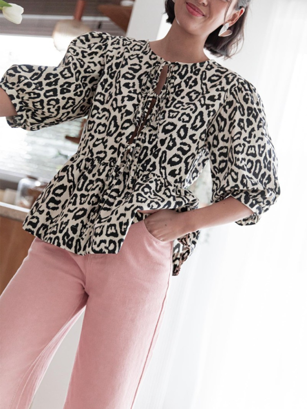 New women’s fashion striped lace-up shirt tops