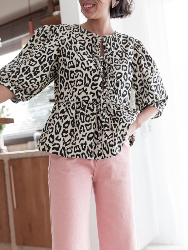 New women’s fashion striped lace-up shirt tops