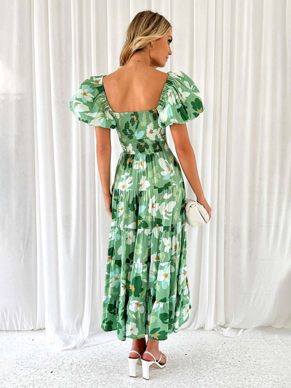 New Women’s Fashionable French Boat Collar Printed Dress