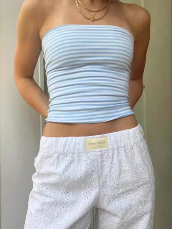 New women’s fashionable striped off-shoulder tube top top