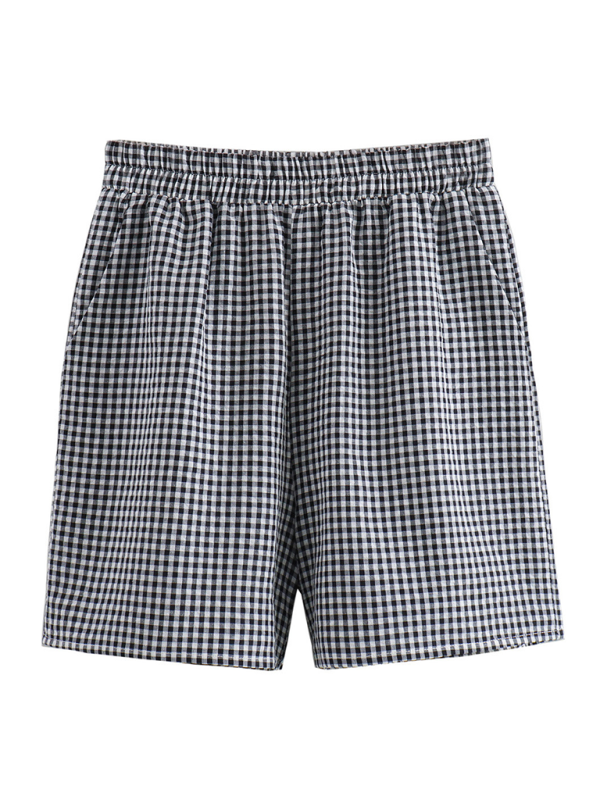 New women’s lace-up plaid top + plaid shorts two-piece suit