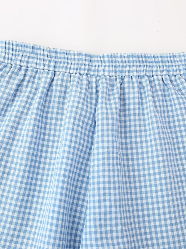 New women’s lace-up plaid top + plaid shorts two-piece suit